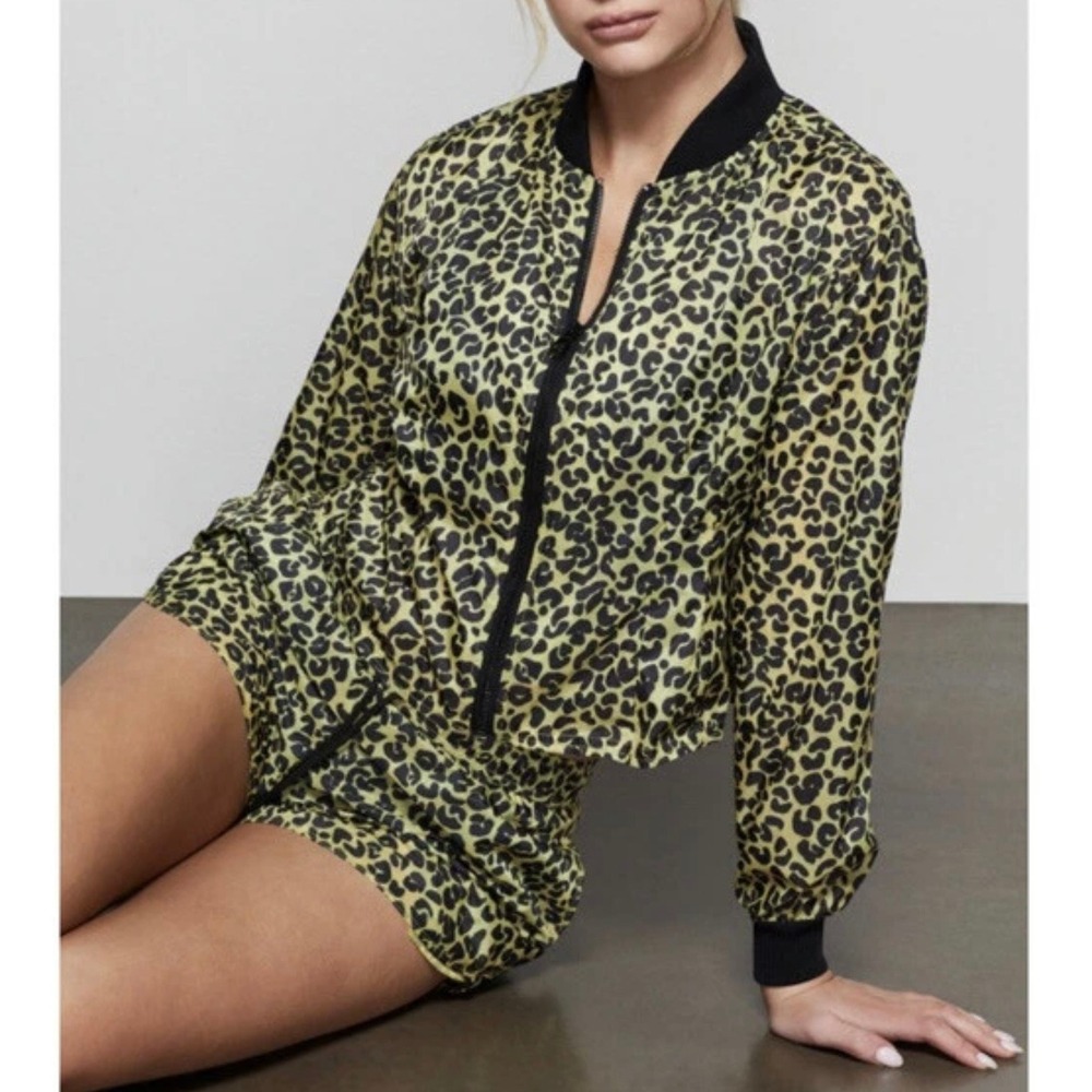 GOOD AMERICAN Sun‎ Beam Leopard Print Shear Pleat Jacket Size 2